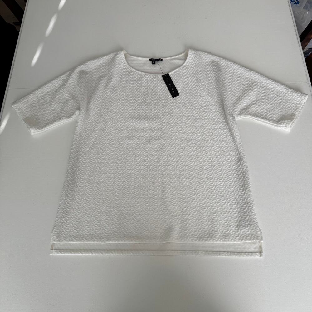 Theory Women's Ivory Donato Blouse Size Large NWT Blouse Round Neck Short Sleeve